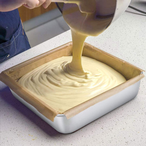 TeamFar 8 Inch Square Baking Pan - Stainless Steel for Wedding Christmas Party, Healthy & Non Toxic