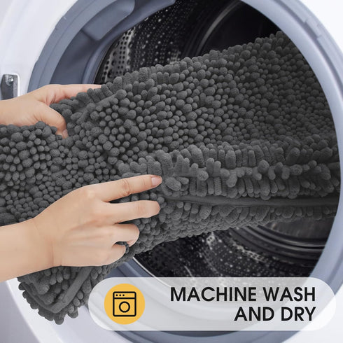 Upgrade Luxury Grey Bathroom Rug Mat, 20"x32", Ultra Soft Thick Absorbent Non-Slip Chenille