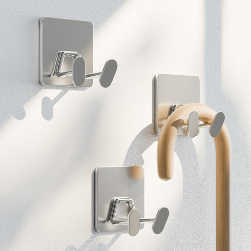 susswiff 4-Pack Adhesive Shower Hooks for Inside - Extra Sticky Stainless, Razor Holder Shower Accessories, Wall