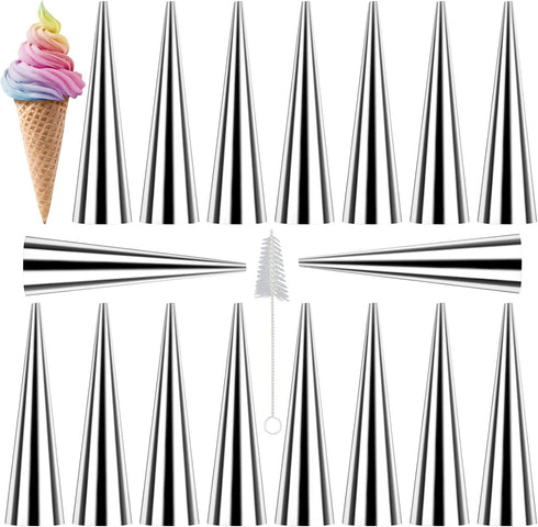 Cream Horn Molds 16pcs Large Size 4.7 inch Baking Cones, Stainless Steel Roll Horn Forms for Danish Pastry Croissants