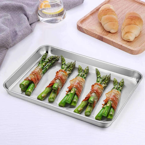 TeamFar Toaster Oven Pan with Rack Set, 10.5’’ x 8’’ Stainless Steel Baking Pans with Cooling Rack Set of 4