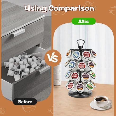 K Cup Holders Carousel, Coffee Pods Storage Organizer Stand (Black, 32 Pods Capacity K/D Design)