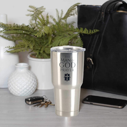 Dicksons Man of God Prayer Silver Tone 30 Ounce Stainless Steel Travel Tumbler Mug