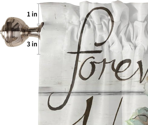 Mason Jar Cotton Flower Valances for Windows - 54x18 inch Rod Pocket Kitchen Curtains, Floral Wooden Plank Design