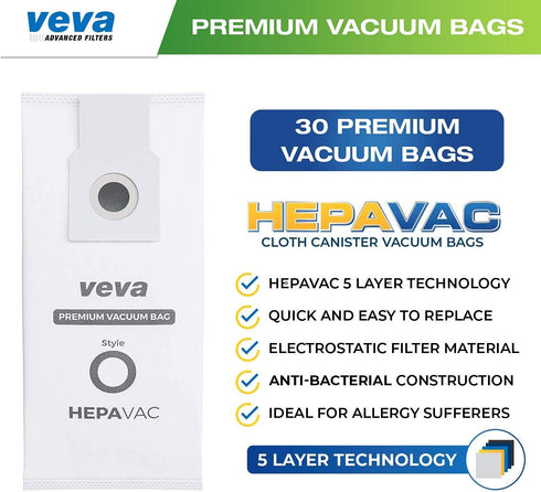 30 Pack HEPA Vacuum Bags Type O 53294 for Kenmore Upright Vacuum Cleaners, Styles 5068, 50688, 50690, 50105, 53293