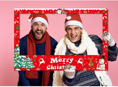Christmas Photo Booth Props Frame, Party Supplies for Xmas/Winter/Holiday New Year Decorations