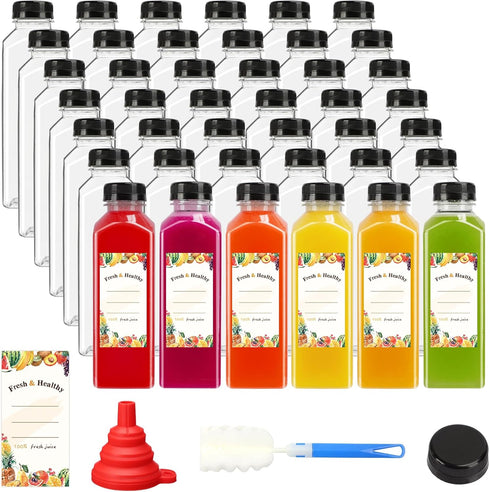 Moretoes 42pcs 16oz Plastic Juice Bottles with Caps, Reusable Juicing Bottles with