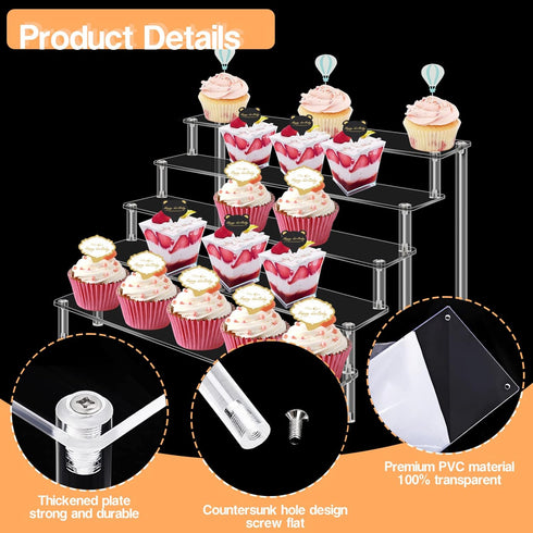 2Pcs 5 Acrylic Risers Display Stand for Action Figures, Tier Clear Display Collectibles Dessert Holder, Durable