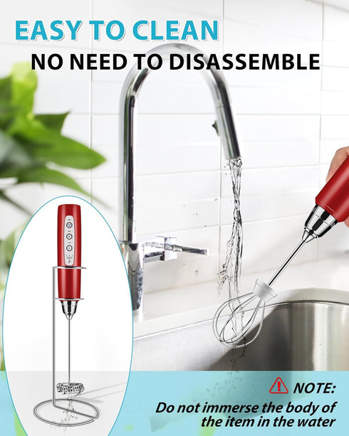 Milk Frother with Stand, Rechargeable Handheld Frother Wand, 3 Speed Adjustable, Electric Whisk Drink Mixer for Matcha