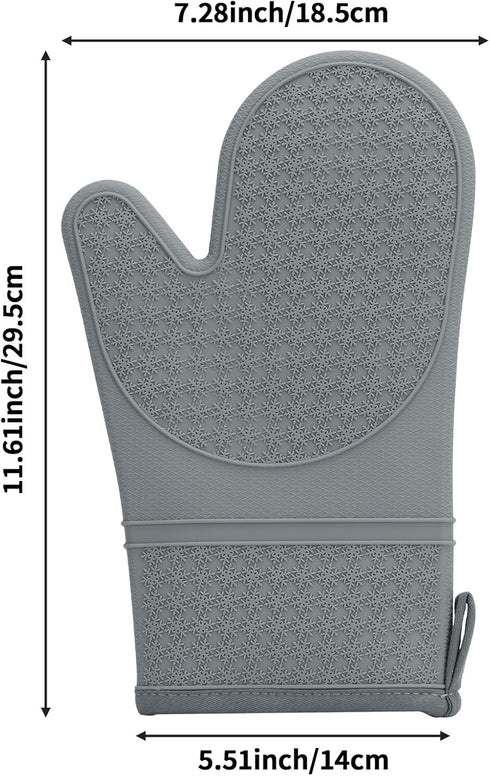 Hovico Silicone Oven Mitts, 2PCS Grey Oven Gloves with Non-Slip Waterproof, Heat Resistant 600 Degree