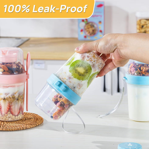 4 Pack 27oz Vtopmart Yogurt Parfait Cups with Lids and Spoons, Overnight Oats Containers, Reusable Topping Compartment