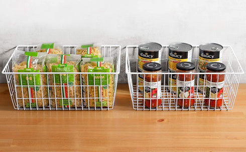 Set of 4 Redrubbit Wire Storage Baskets, Large Farmhouse Metal Freezer Organizer Bins with Handles for Kitchen