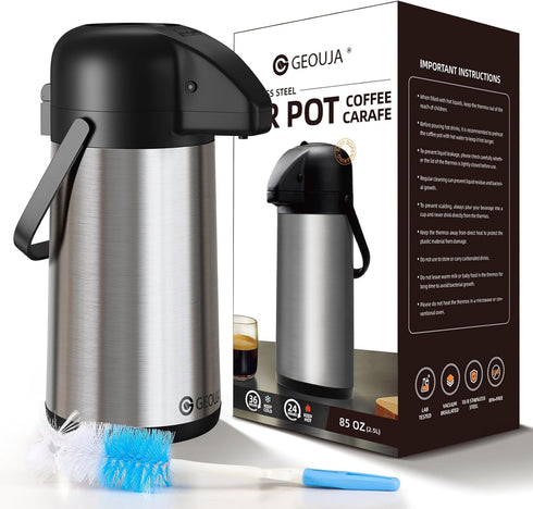 Airpot Coffee Carafe, 85 OZ / 2.5L Large Insulated Stainless Steel Thermos Urn