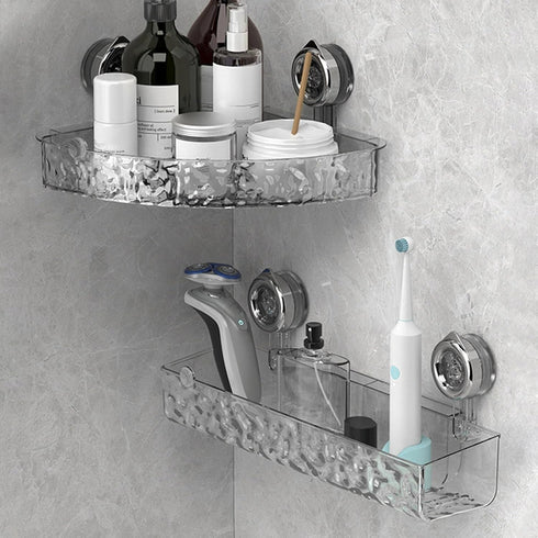 Suction Cup Shower Caddy, Clear Wall Bathroom Shower Organizer, Corner Caddy No Drilling for Kitchen Bathroom Hotel