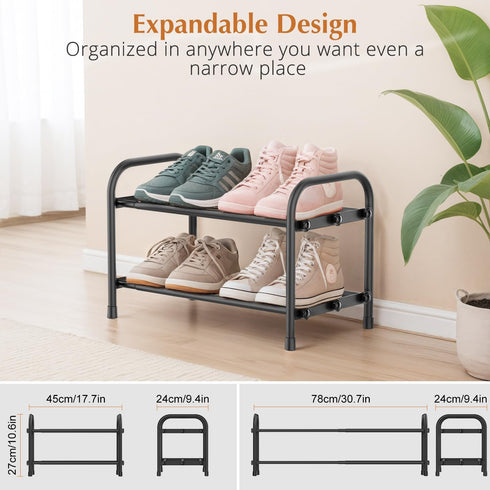 2-Tier Closet INSMART Expandable Shoe Rack:Stackable and Adjustable Shoes Organizer Storage Shelf, Sturdy and Durable