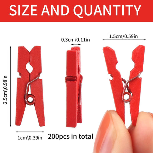 KIMOBER Mini Wooden Clothespins 200pcs, Mixed Colored Small Craft Peg Pins Clips for Photos, Paper Crafts
