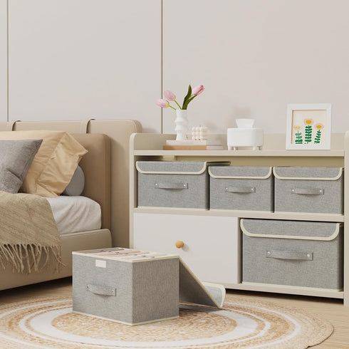 ENUMAIL Closet, 10.2x7.9x6.7 Storage Boxes, Collapsible Storage Bins with Lids, Cotton and linen cloth Storage Baskets