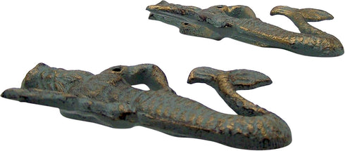 Wowser Green Cast Iron King Neptune Wall Hooks, Set of 2, 6.5 Inches