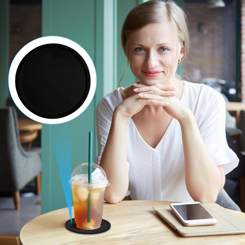 AOZUO 4pcs Silicone Drink Coasters, Non Slip Round Black Table Pads Desk Coasters Anti Stain & Heat Resistant Rubber