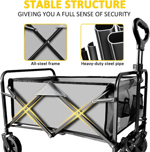 220Ibs Foldable Wagon Cart, Collapsible Wagon Cart with Heavy Duty Wheels, Portable Folding Utility Wagon