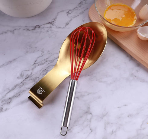 Stainless Steel Spoon Rest for Kitchen, Heavy Duty Spoon Holder, 2pcs Dishwasher Safe (Gold) Cooking Utensil Rest