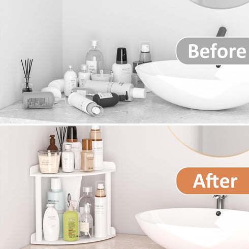 2 Countertop 7x7x8 Inch, Sezanrpt Tier Corner Organizer Shelf White Acrylic Bathroom Vanity Storage Organizer Corner