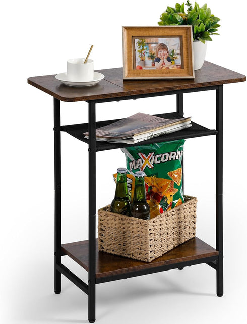 Tedheve 3-Tier Side Table for Living Room, Narrow End Table for Small Spaces