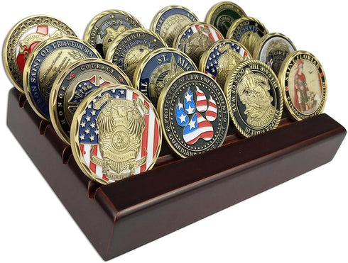 4 Rows Coin Holder, US Army Military Collectible Challenge Coin Display Case, Holds 12-16 Coins