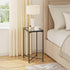 4 Garden you Small Side Table, Glass End Table, Outdoor Side Table with Metal Frame, Mini Bedside Table for Living