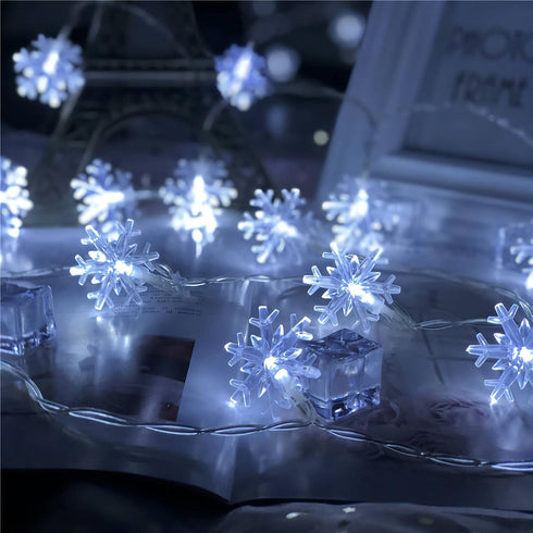 20 40 Christmas Lights, Ft LED Snowflake String Lights Battery Operated Waterproof Fairy Lights for Bedroom Patio Room