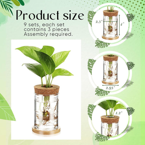 9 Packs Baderke Propagation Vases for Plants Plastic Plant Propagation Station with Hole Lid and Bamboo Stand Growing