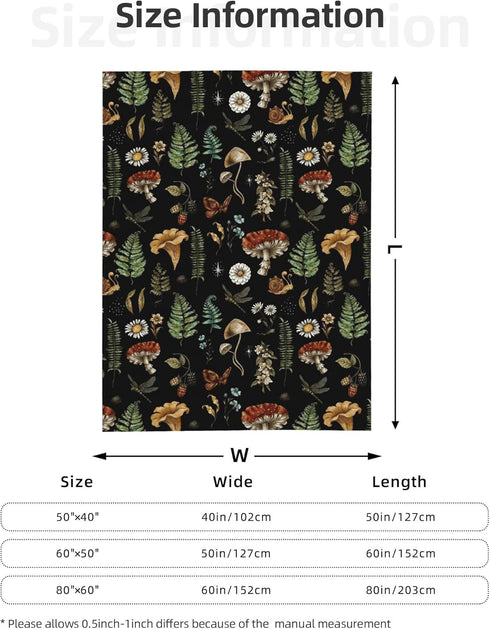 320gsm Cozy (80"x60") Mushrooms Throw Blanket, Fluffy Soft Warm Plush Lightweight Decorative Blanket Gifts for Women