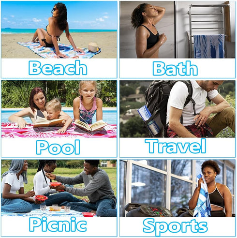 2 Pack Swimming Pack Microfiber Lightweight Beach Towel Sand Free Quick Dry Absorbent Thin Compact Towels for Pool