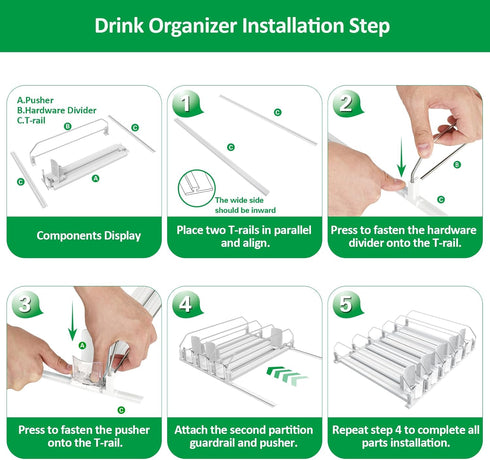 SZNLZQ Glide,12oz 16oz 20oz-Soda 25 Drink Organizer for Fridge-White Automatic Pusher Dispenser for Fridge-Holds up