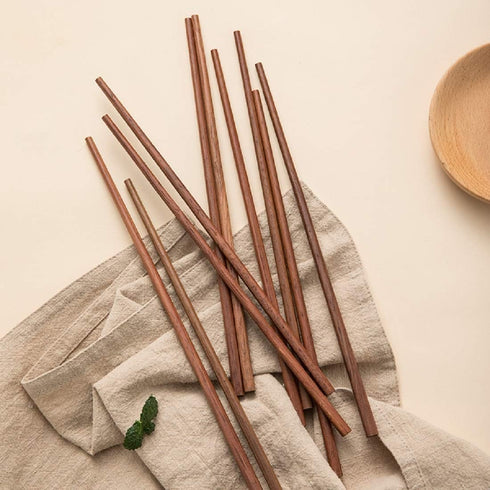 10 Pairs Reusable Wooden Chopsticks, Dishwasher Safe, Handmade Natural Health for Cooking Eating, Brown