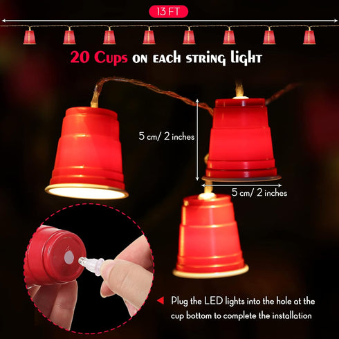 2 Pack 13 20 Hiboom FT LED Cups String Lights, Mini Shot Cups Fairy Light Decoration, Battery Operated Party LED