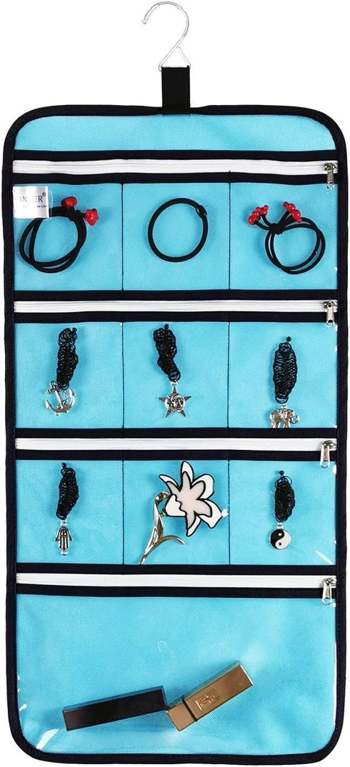 Hanging Jewelry Organizer with 10 Zippered Clear Pockets for Travel and Home Closet Jewelry Storage