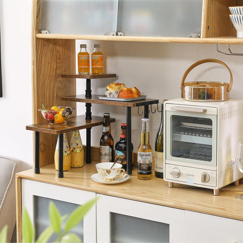 Countertop Organizer,3-Tier Counter Adjustable,4 Brown,TLJ023H IBUYKE Kitchen Wooden Spice Racks,Bathroom