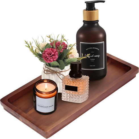 Bathroom Vanity Tray 11.8 x 5.9 inches, Natural Acacia Wood Organizer for Cosmetics, Jewelry, Perfume, Candle, Key