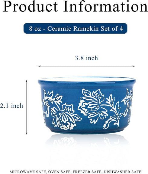 Wisenvoy Ramekins, Creme Brulee Ramekins, Ceramic Ramekins 8 Oz, Oven Safe