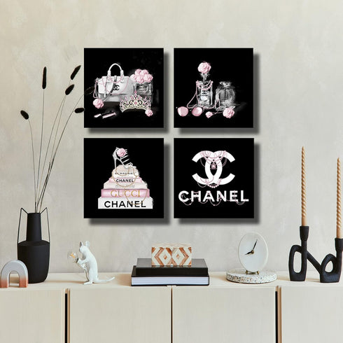 Meetdeceny Black And White Wall Art - Pink Book Pictures Room Decor for Teen Girls, 10"x10" - 4 Pieces