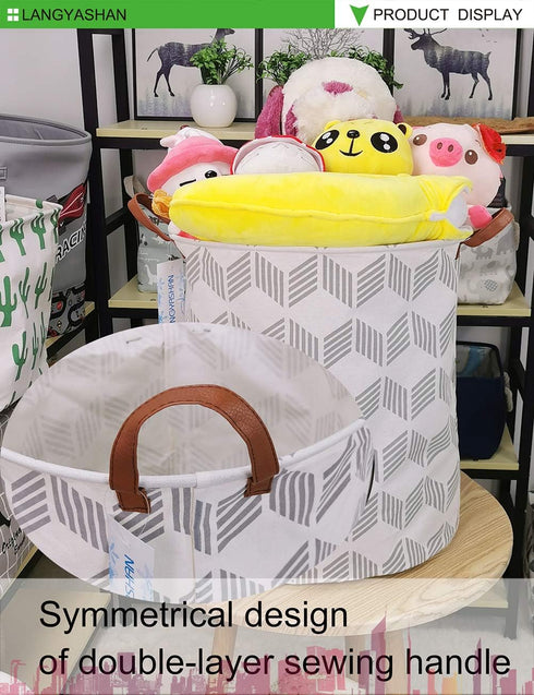 LANGYASHAN Collapsible Laundry Basket, Canvas Fabric Organizer for Storage, Toy Bins, Gift Baskets, Bedroom Clothes,
