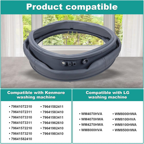 MDS47123608 Washer Door Gasket Boot Seal Compatible with LG Kenmore Washing Machine, Replaces WM8000HVA/HWA, WM8100HVA