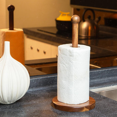 14" 6.7" Acacia Wooden Paper Towel Holder, Large Heavy Base Wooden Kitchen Paper Towel Roll Stand Organizer Free