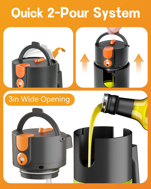 2 1 17oz 8 Stickers(2PCS) OURCABECUE Upgrade in Oil Sprayer for Cooking, Light-Blocking Glass Olive Oil Dispenser