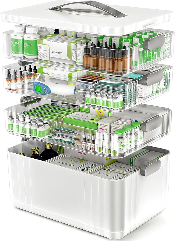 ARSTPEOE 4-Tier Medicine Organizer - Portable Medicine Cabinet with Plastic Handle, Multipurpose