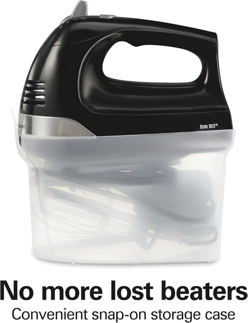 Hamilton Beach 6-Speed Electric Hand Mixer, 275 Watts with Whisk, Dough Hooks, Easy Clean Beaters, Black
