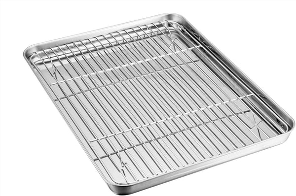 TeamFar Baking Sheet with Rack Set, Stainless Steel Baking Pan Tray with Cooling Rack, Non Toxic & Dishwasher Safe