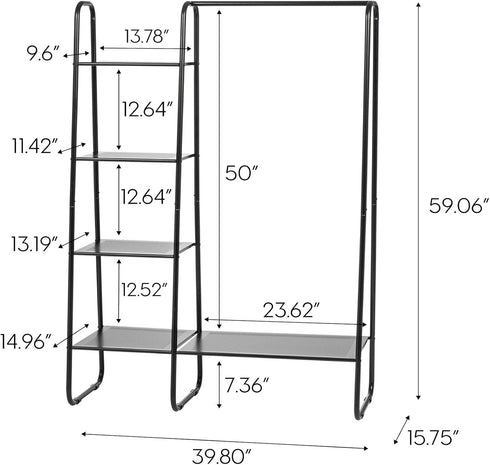 IRIS USA Clothes Rack with 4 Metal Shelves, Freestanding Clothing Racks for Easy Assembly and Storage