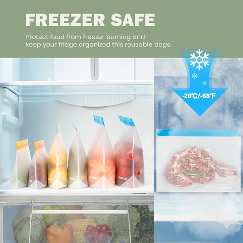Dishwasher Safe Reusable Storage Bags - BPA Free PEVE Stand Up Sandwich Bags, Leakproof Gallon Freezer Bags